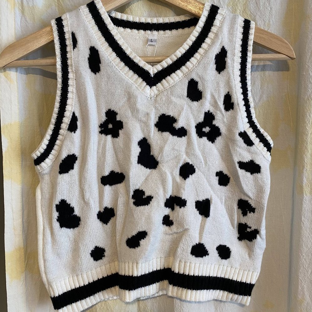 Cow print crop sweater vest